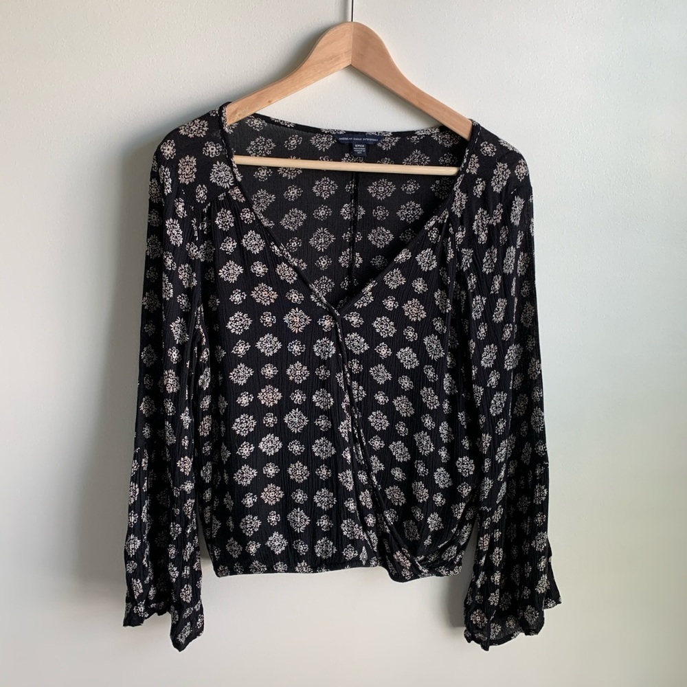 American Eagle V-Neck Blouse with Long Sleeves